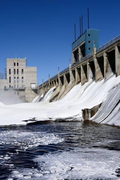 Dam spillway structure inspection - ALTA SURVEY Michigan Hydroelectric dam spillway and concrete structure showing conditions engineers assess in a dam inspection
