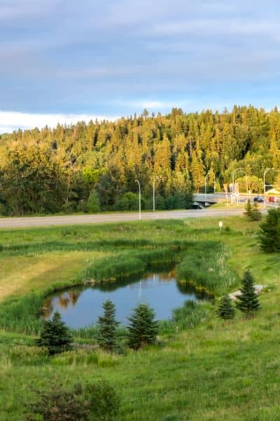 Stormwater detention ponds designed to manage runoff as part of urban engineering infrastructure